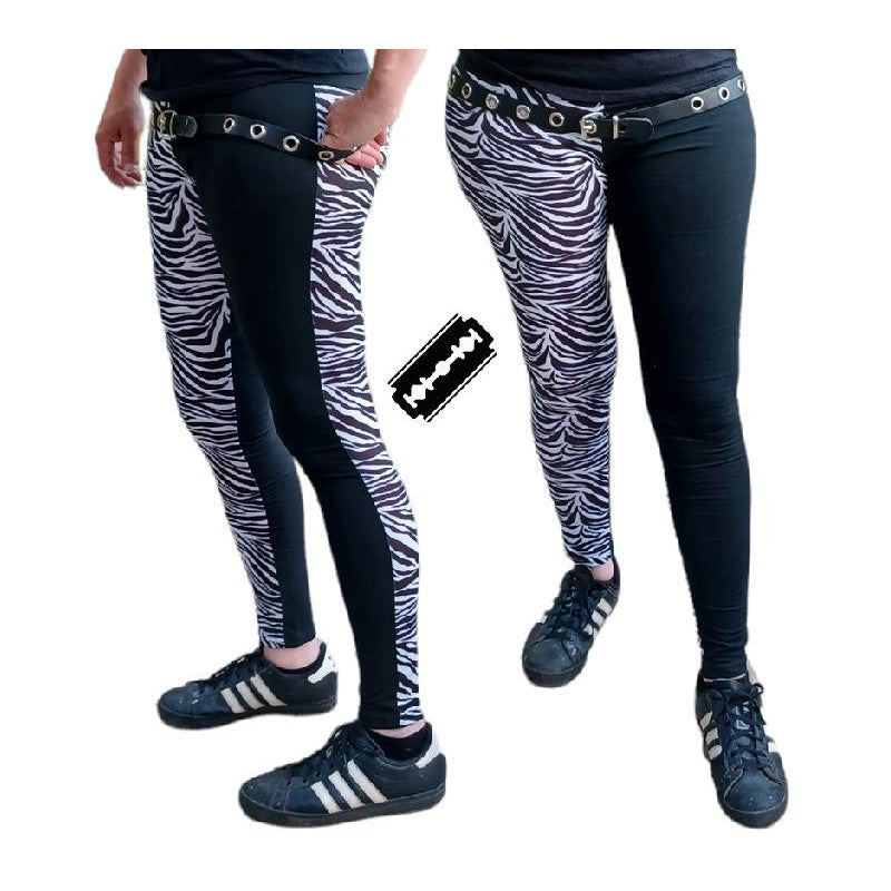 PunkChaos - Leggins Punk Bicolor Cebra Blanco